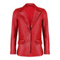 Black Notched-Collar Casual Genuine Sheepskin Leather Blazer for Women