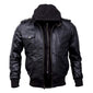 Bomber Removable Hooded Sheepskin Leather Jacket for Men