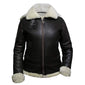 B3 Hooded Bomber White Fur Faux Shearling Sheepskin Leather Jackets for Women