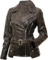 Vintage Cafe Racer Brando Distressed Brown Biker Lambskin Leather Jacket For Women