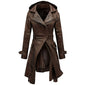 Brown Vintage Hooded Long Premium Sheepskin Leather Coat For Women