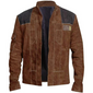 Vintage Brown Patched Biker Stripes Suede Leather Jacket for Men