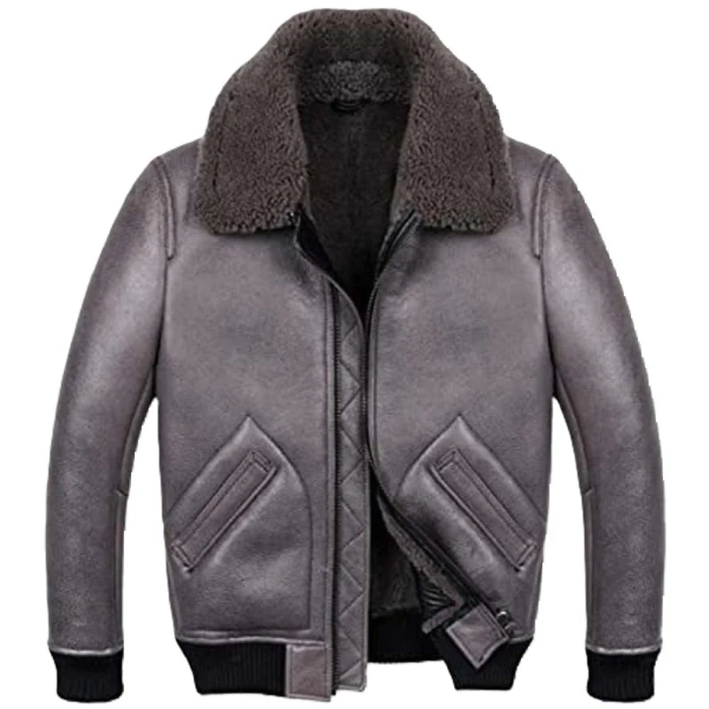 Black Classic Aviator B3 Genuine Sheepskin Leather Jacket for Men