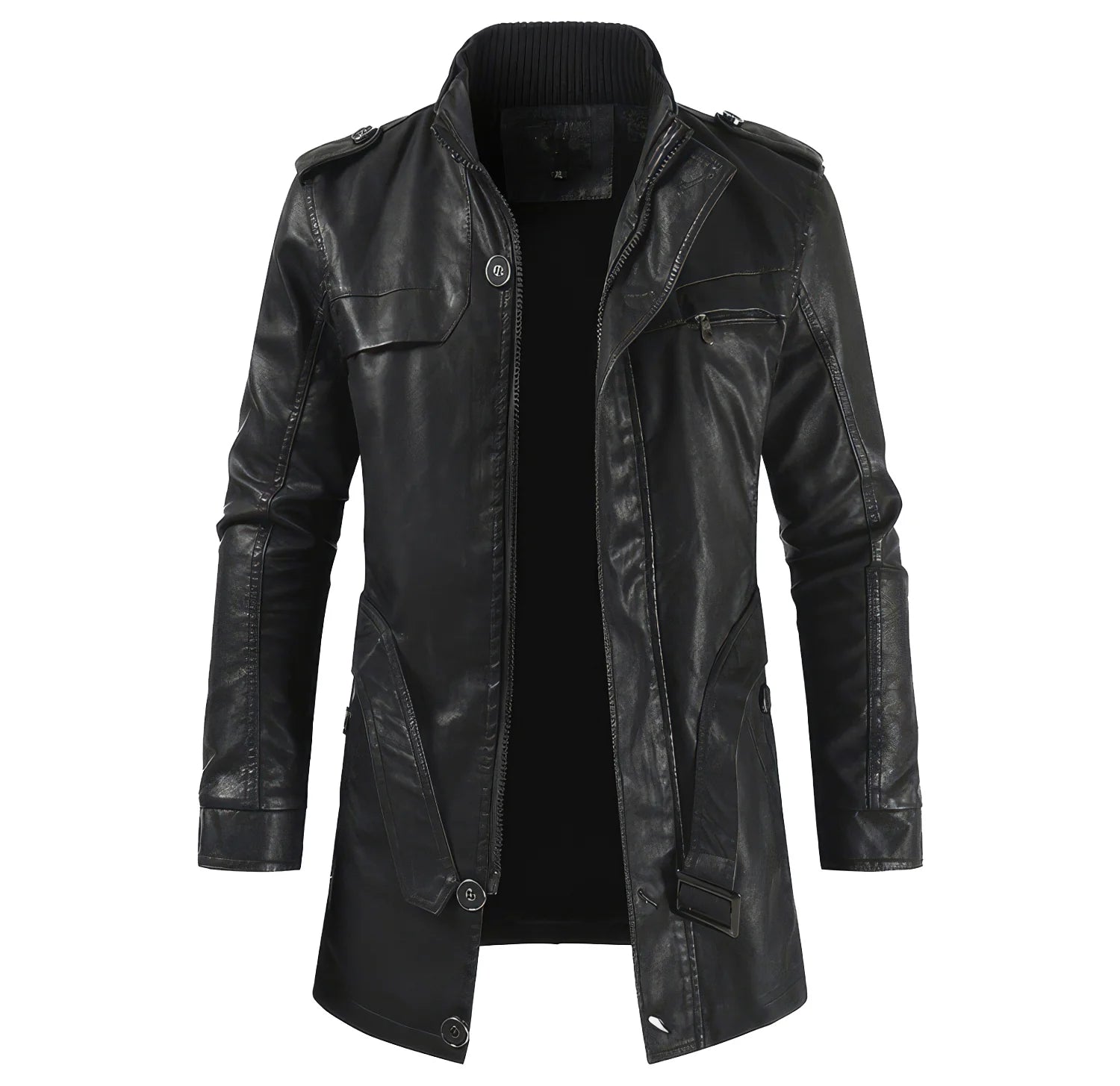 Classic Black Genuine Sheepskin Leather Trench Coat for Men