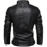 Red and Black Varsity Stand Collar Cafe Racer Leather Jacket for Men
