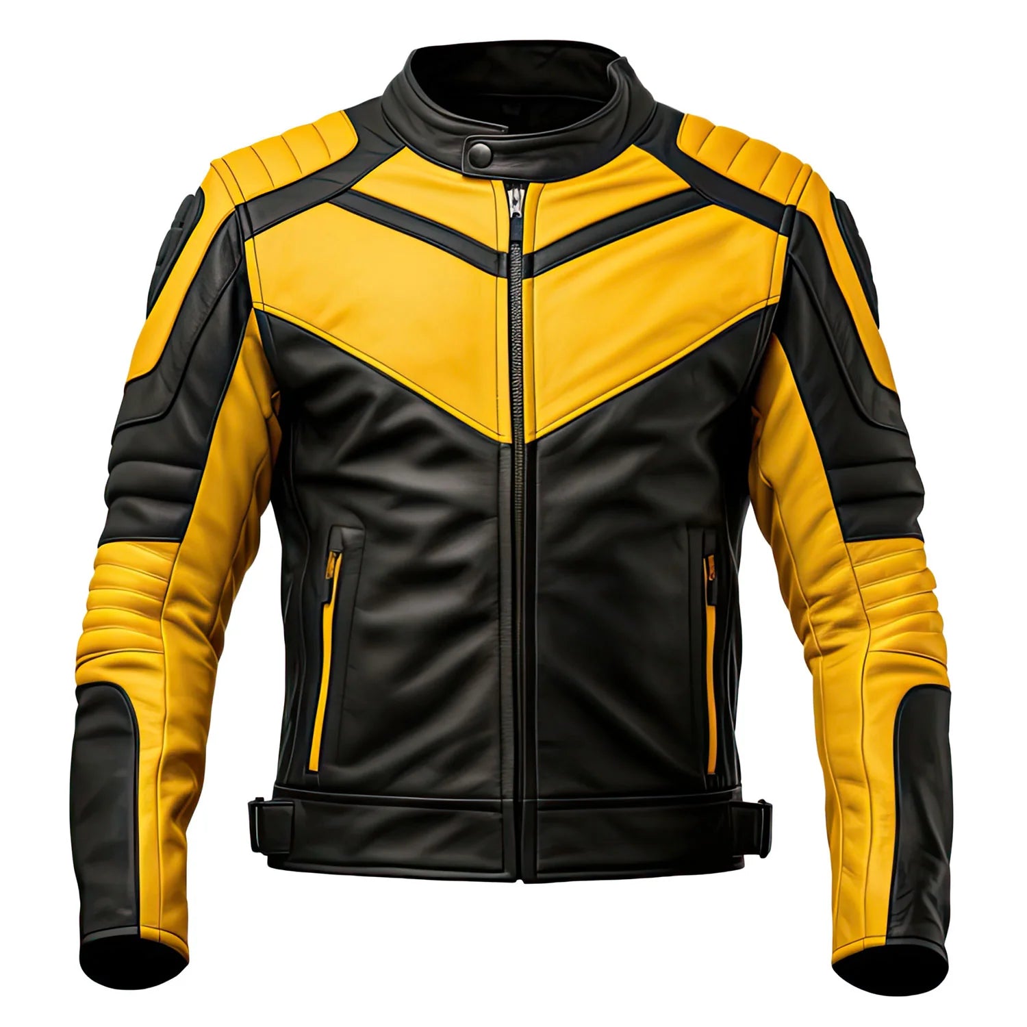 Yellow Black Genuine Lambskin Quilted Racer Leather Jacket for Men