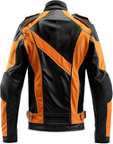 Bold Orange Black Contrast Genuine Sheepskin Biker Style Jacket for Men