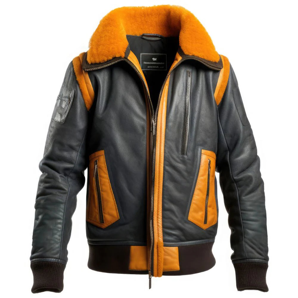 Gray Mustard B3 Aviator Premium Sheepskin Leather Jacket for Men