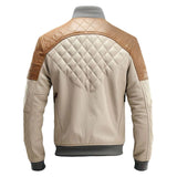 Brown Moto Racer Diamond Quilted Bomber Genuine Leather Jacket for Men