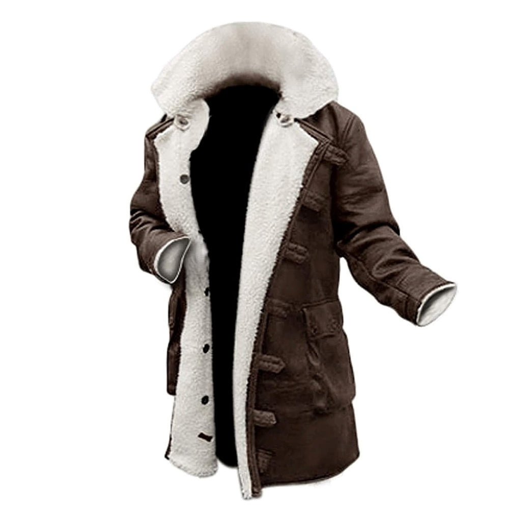 Faux Fur Shearling Lined  Military Style Trench Coat for Men