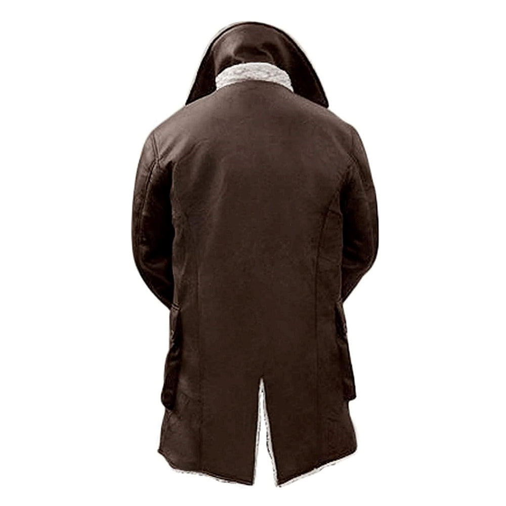 Faux Fur Shearling Lined  Military Style Trench Coat for Men