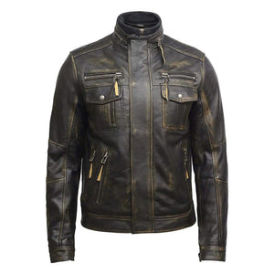 Distressed Brown Motorcycle Genuine Cowhide Leather Jacket for Men