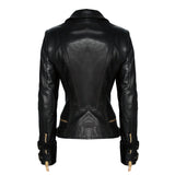 Gold Accents Zipper Closure Premium Sheepskin Leather Motorcycle Jacket for Women