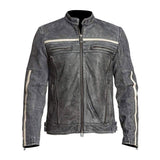 Grey Moto-Racer Vintage Genuine Cowhide Leather Jacket for Men