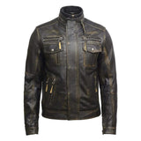 Distressed Brown Motorcycle Genuine Cowhide Leather Jacket for Men