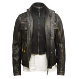 Distressed Brown Motorcycle Genuine Cowhide Leather Jacket for Men