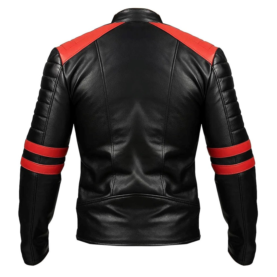 Classic Black Rider Quilted Brando Genuine Leather Jacket  for Men