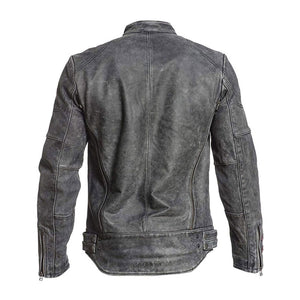 Grey Moto-Racer Vintage Genuine Cowhide Leather Jacket for Men