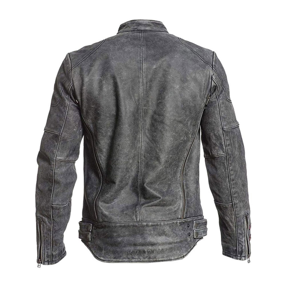 Grey Moto-Racer Vintage Genuine Cowhide Leather Jacket for Men