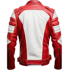 Red Café Racer Genuine Sheepskin Motorcycle Leather Jacket for Men