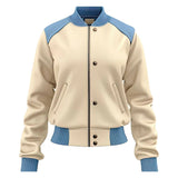 White-Blue Sheepskin Bomber Biker Style Leather Jacket For Women