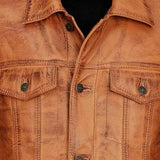 Trucker Vintage Style Real Lambskin Leather Jacket for Men