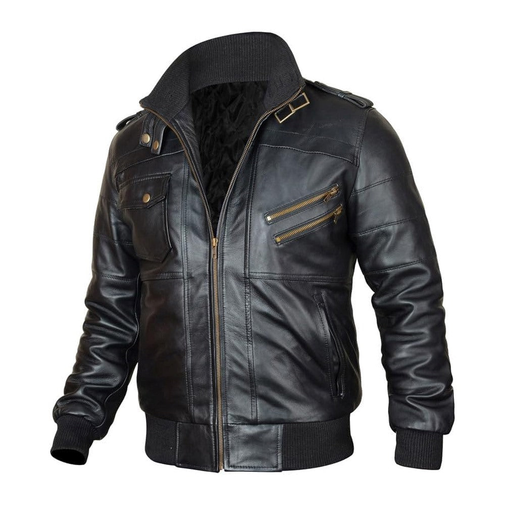 Bomber Removable Hooded Sheepskin Leather Jacket for Men