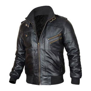 Bomber Removable Hooded Sheepskin Leather Jacket for Men
