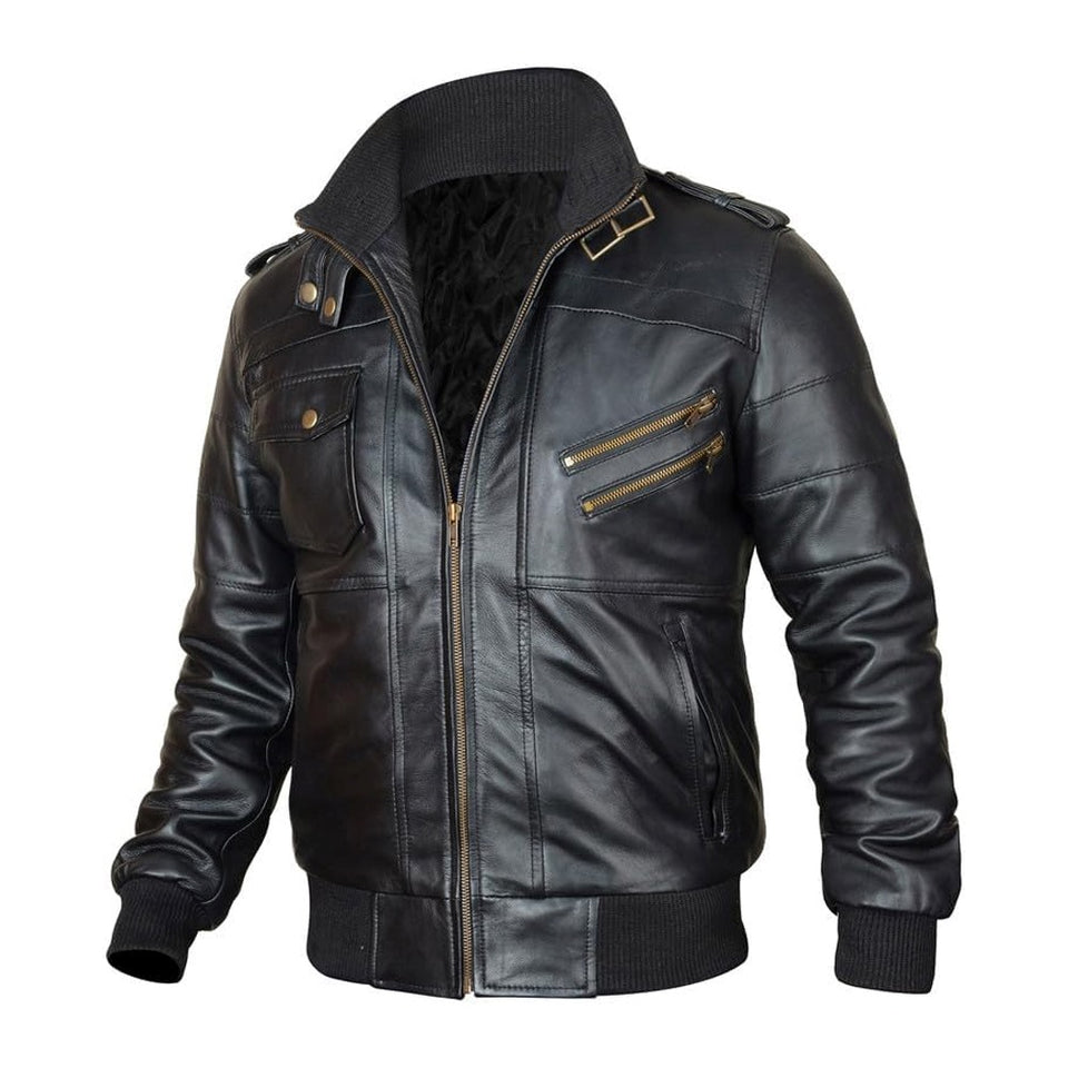 Bomber Removable Hooded Sheepskin Leather Jacket for Men