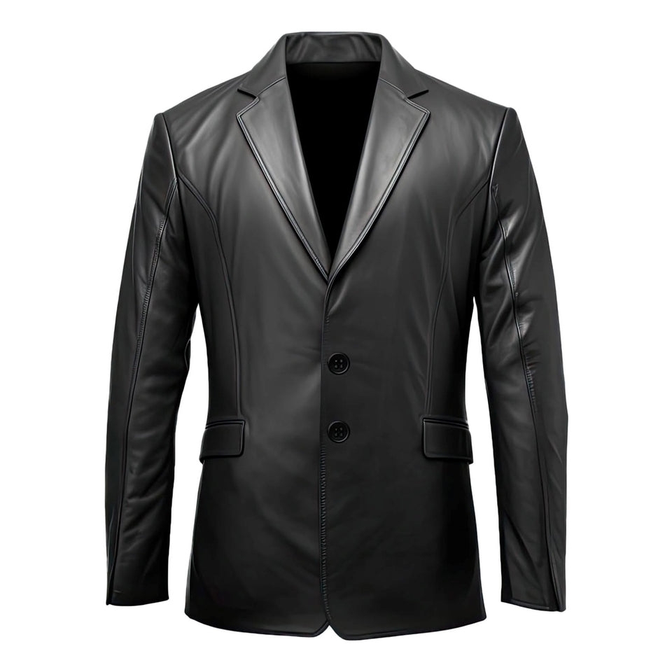 Black Notched-Collar Casual Genuine Sheepskin Leather Blazer for Women