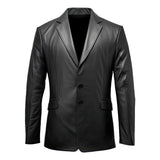 Black Notched-Collar Casual Genuine Sheepskin Leather Blazer for Women