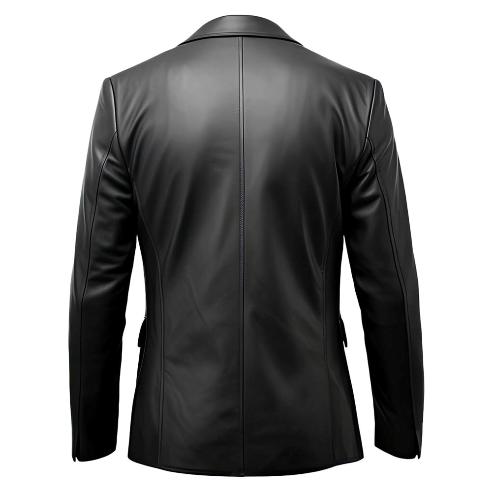 Black Notched-Collar Casual Genuine Sheepskin Leather Blazer for Women