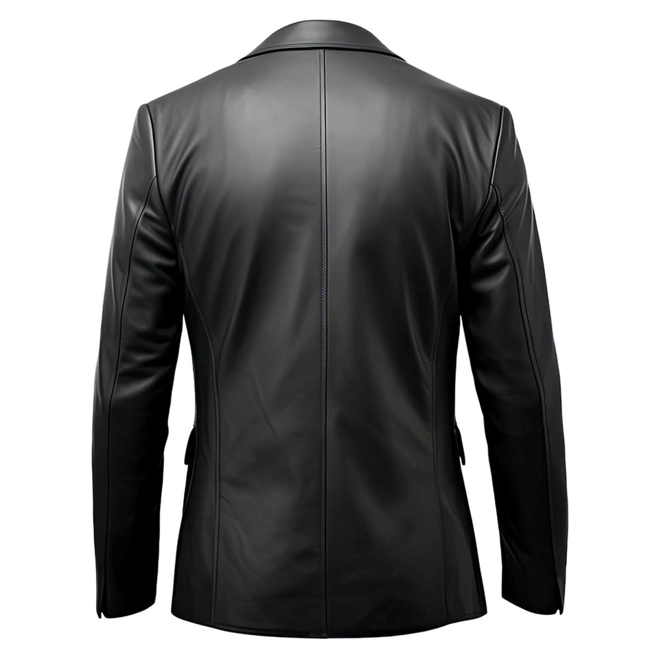 Black Notched-Collar Casual Genuine Sheepskin Leather Blazer for Women