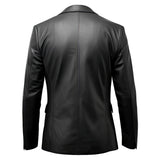 Black Notched-Collar Casual Genuine Sheepskin Leather Blazer for Women