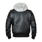 Bomber Removable Hooded Sheepskin Leather Jacket for Men