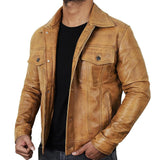 Trucker Vintage Style Real Lambskin Leather Jacket for Men
