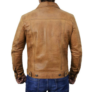 Trucker Vintage Style Real Lambskin Leather Jacket for Men