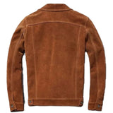 Brown Vintage Bike-Rider Genuine Suede Leather Jacket  for Men