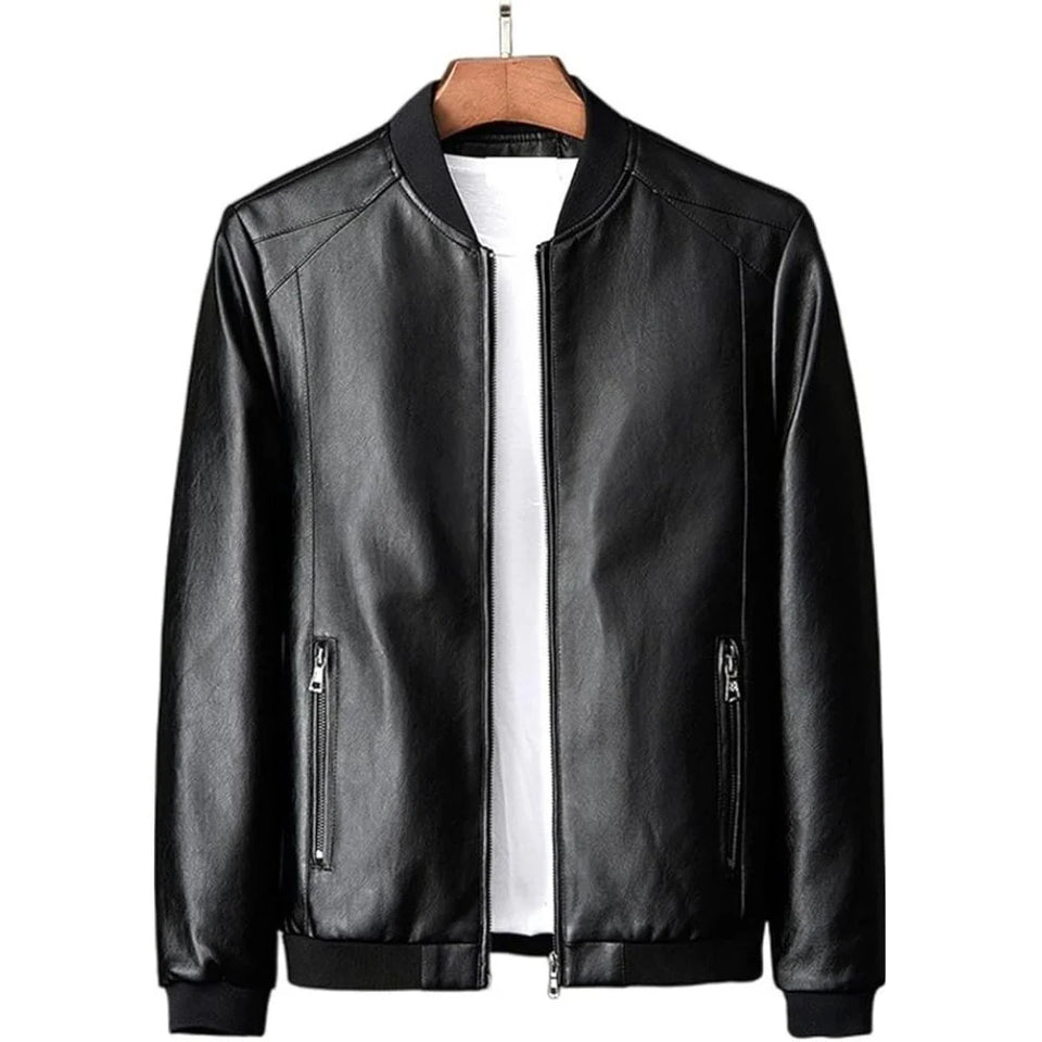 Classic Black Premium Sheepskin Leather Bomber Jacket for Men