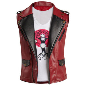 Red Punk Genuine Sheepskin leather Vest Coat for Men