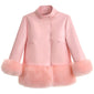 Pink Faux Shearling Fur Korean-Style Sheepskin Leather Jacket for Women