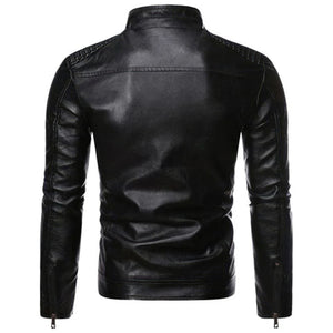 Black Moto-Biker Slim-fit Pure Sheepskin Leather Jacket For Men