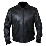 Men's Classic Black Leather Bomber Jacket