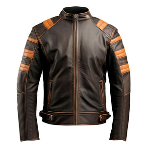 Rust Brown Café Racer Genuine Sheepskin Leather Jacket for Men