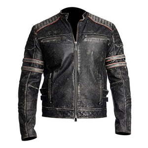 Vintage Cafe Racer Black Distressed Retro Leather Jacket for Men