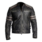 Vintage Cafe Racer Black Distressed Retro Leather Jacket for Men
