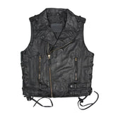Vintage Retro Black Motorcycle Genuine Cowhide Leather Vest for Men