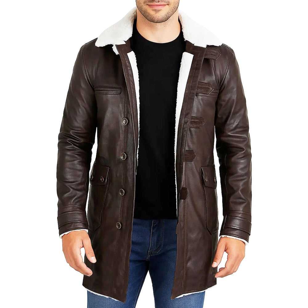 Faux Fur Shearling Lined  Military Style Trench Coat for Men