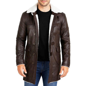 Faux Fur Shearling Lined  Military Style Trench Coat for Men