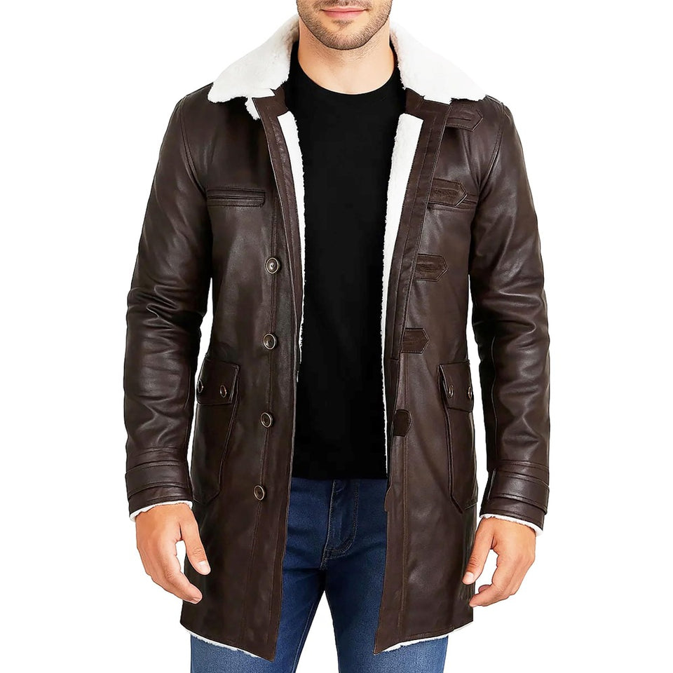 Faux Fur Shearling Lined  Military Style Trench Coat for Men